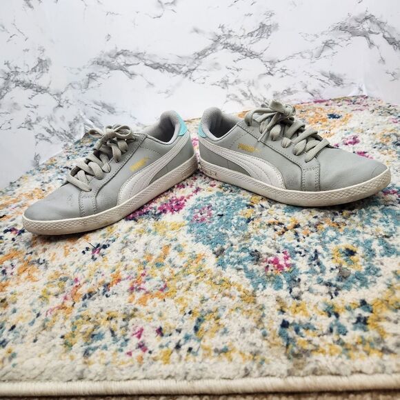 Puma Gray & Teal Leather Casual Lace Up Sneaker Size 6 - Picture 4 of 10